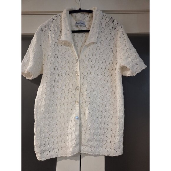 Cotton Forever Tops - Vintage White Crochet Knit Button Shirt Cotton Forever USA M Cardigan